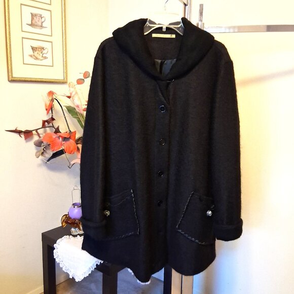 NWOT tara vao Unique Designed Quality Black Wool Blend Fall Winter Pea Coat - Picture 4 of 14
